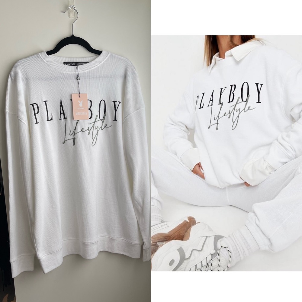 Playboy x Missquided White Lifestyle Waffle Classic Sweatshirt